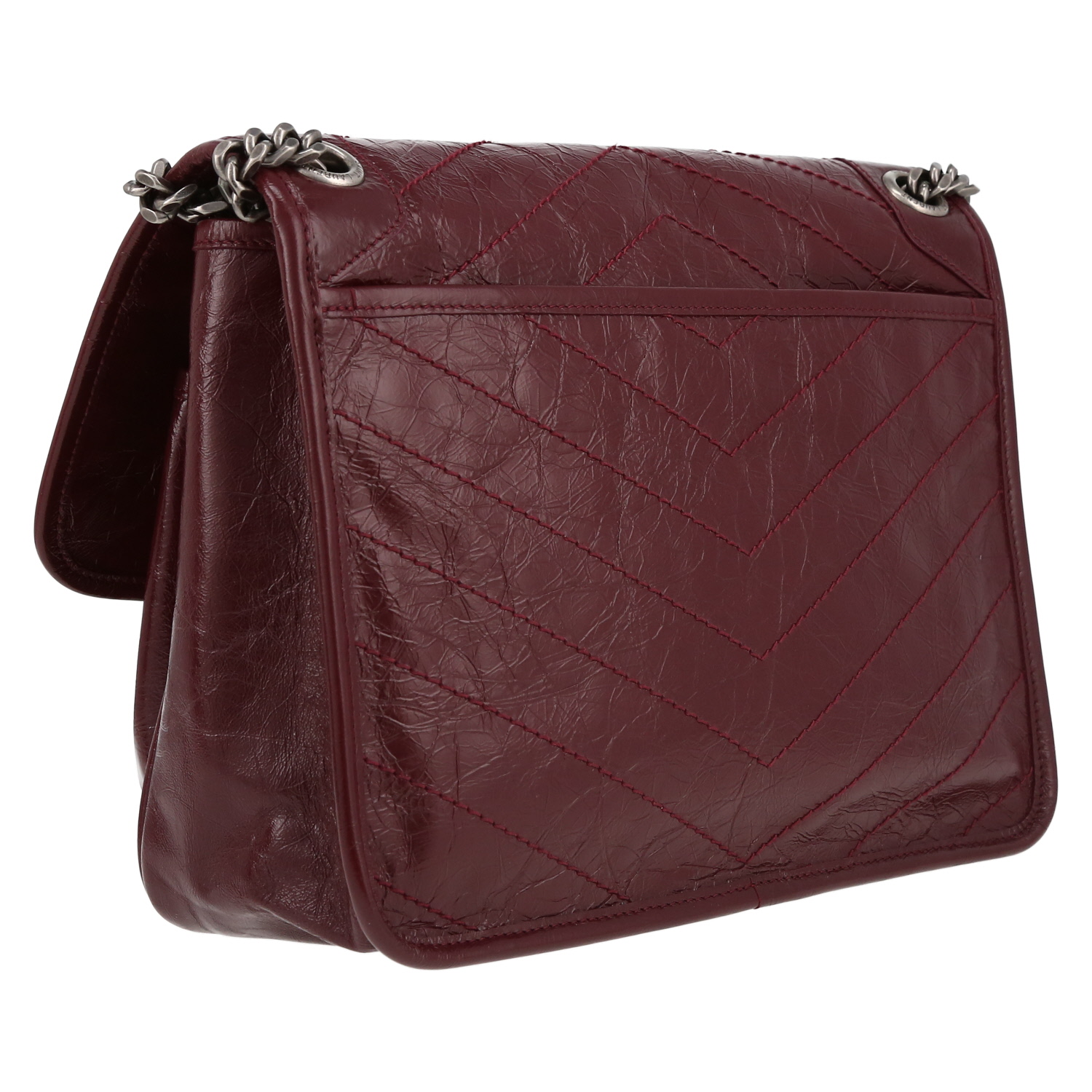 Sac bandoulière Saint Laurent  Niki moyen modèle  en cuir bordeaux - Detail D6