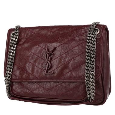 Bolso bandolera Saint Laurent  Niki modelo mediano  en cuero color burdeos