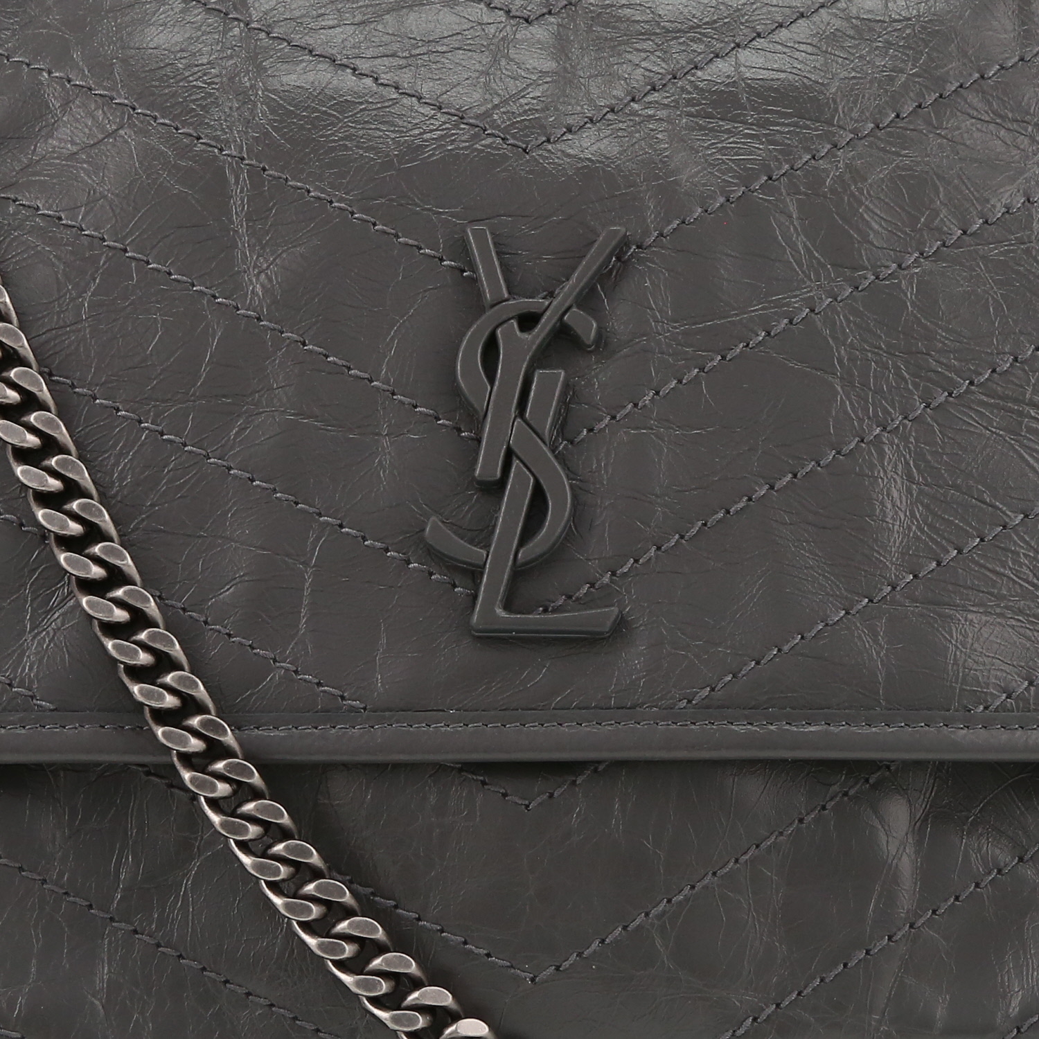 Borsa a tracolla Saint Laurent Niki modello medio in pelle trapuntata a zigzag grigia - Detail D1