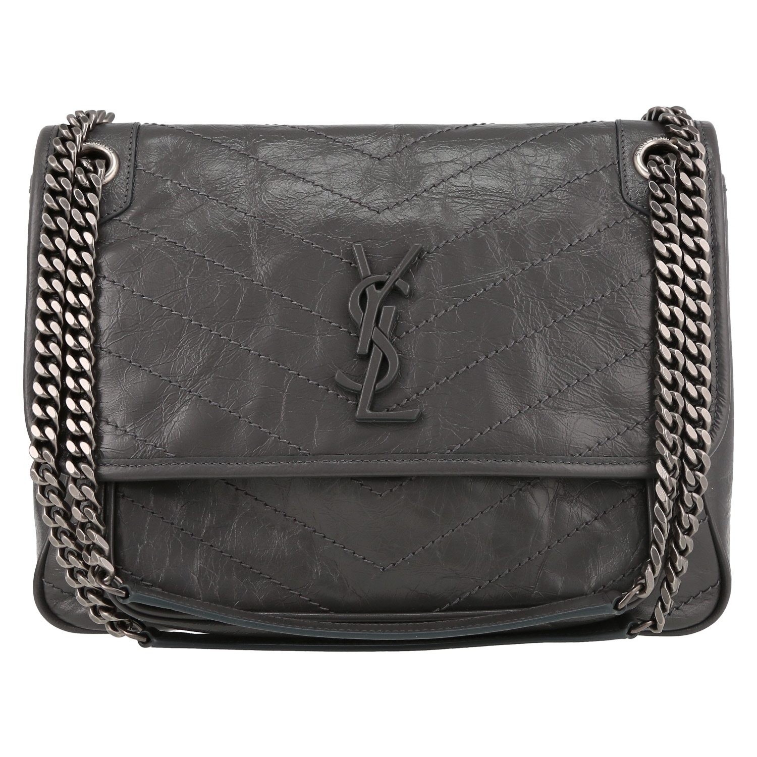 Borsa a tracolla Saint Laurent Niki modello medio in pelle trapuntata a zigzag grigia - Detail D2