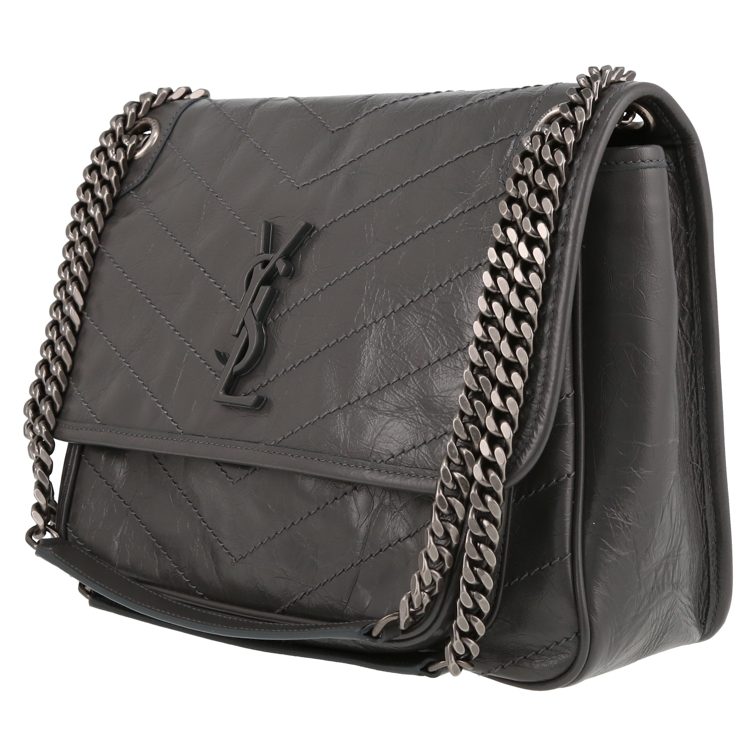 Borsa a tracolla Saint Laurent Niki modello medio in pelle trapuntata a zigzag grigia - Detail D3