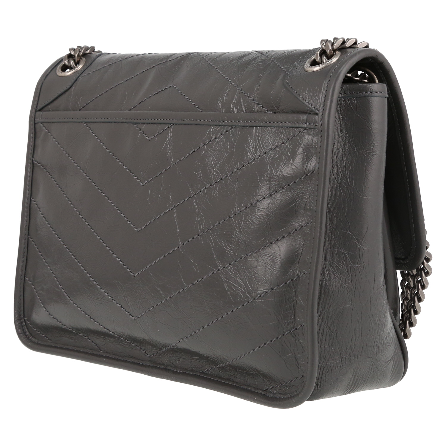 Borsa a tracolla Saint Laurent Niki modello medio in pelle trapuntata a zigzag grigia - Detail D5