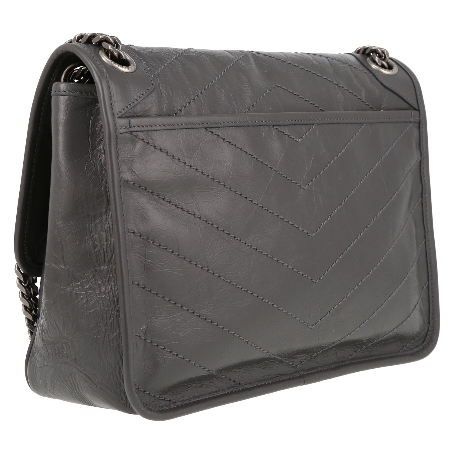 Borsa a tracolla Saint Laurent Niki modello medio in pelle trapuntata a zigzag grigia - Detail D6