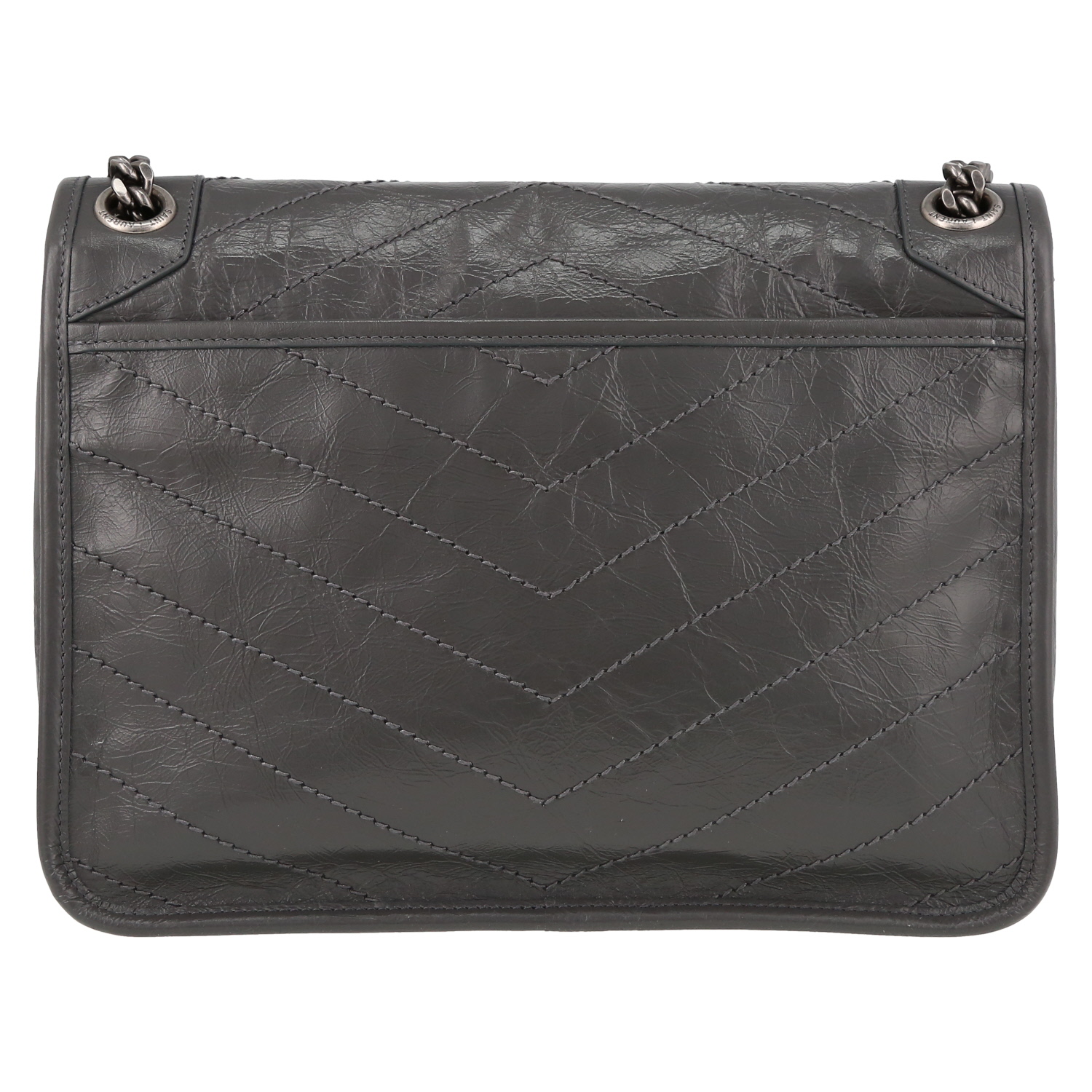 Borsa a tracolla Saint Laurent Niki modello medio in pelle trapuntata a zigzag grigia - Detail D7