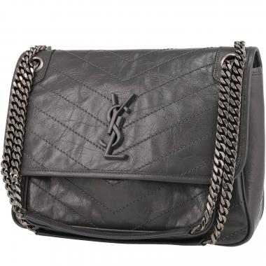 Bolso bandolera Saint Laurent  Niki modelo mediano  en cuero acolchado con motivos de espigas gris