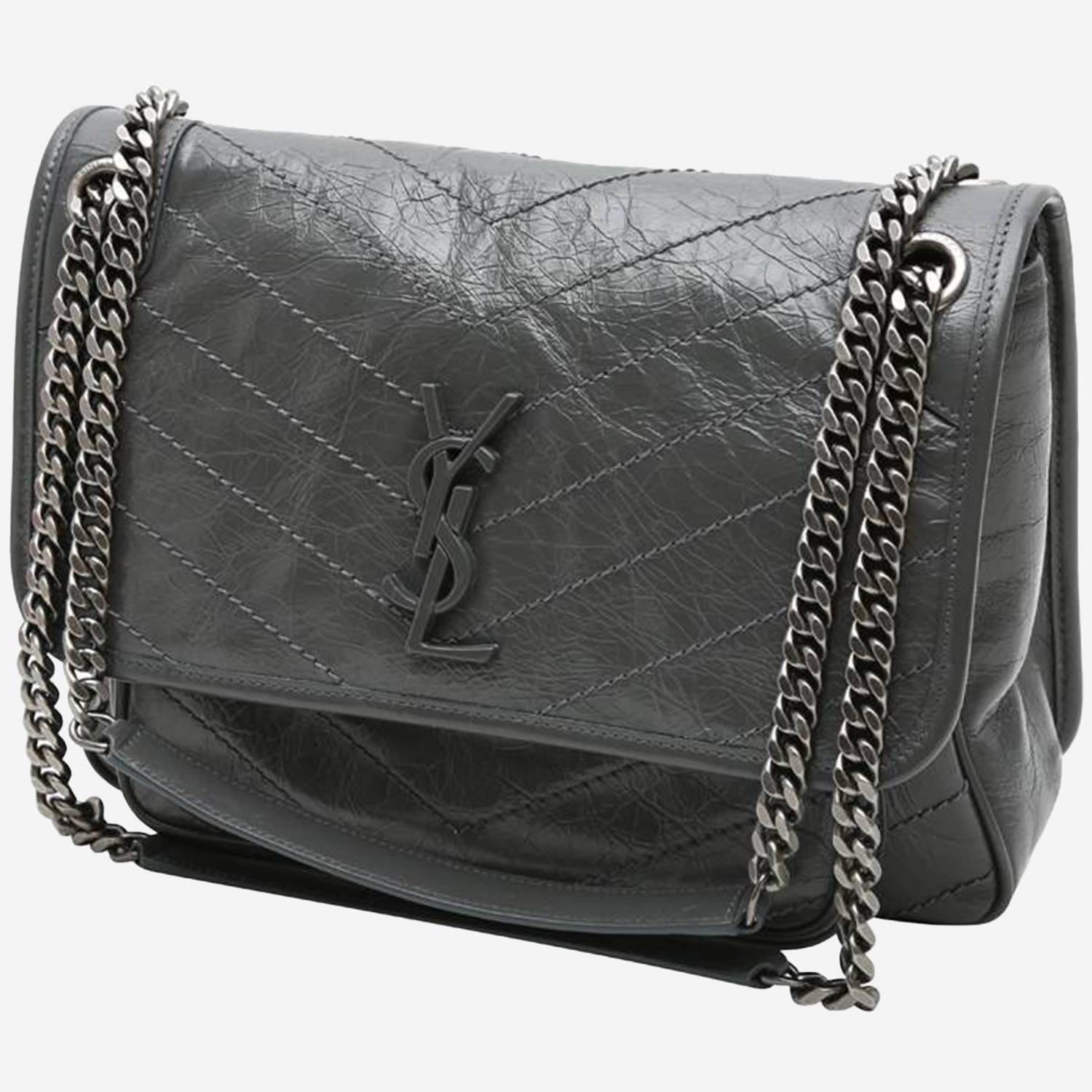 Saint Laurent  Niki medium model  shoulder bag  in grey chevron quilted leather