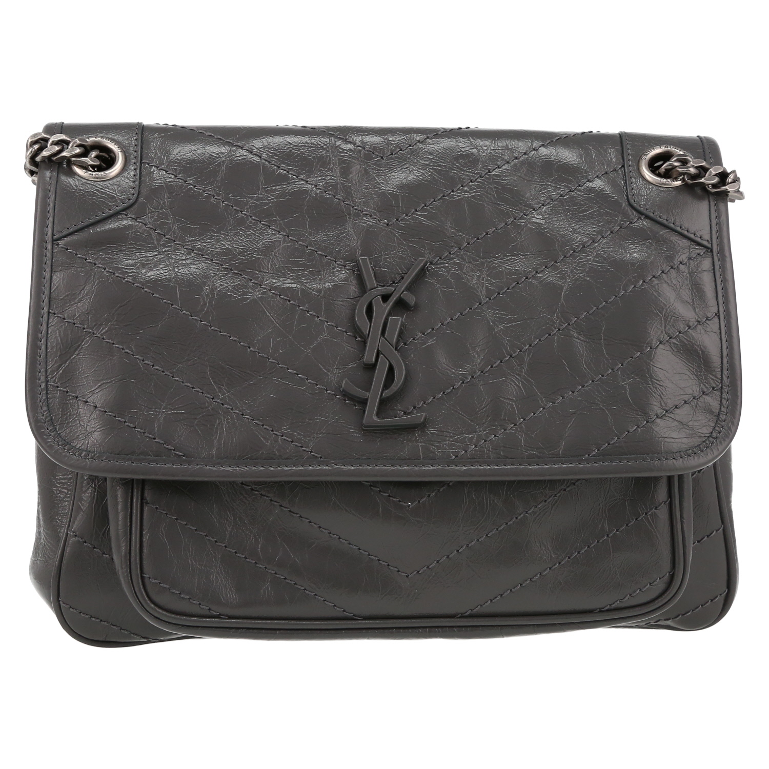 Bolso bandolera Saint Laurent «Niki», modelo mediano, de piel acolchada con diseño en espiga gris - Detail D2