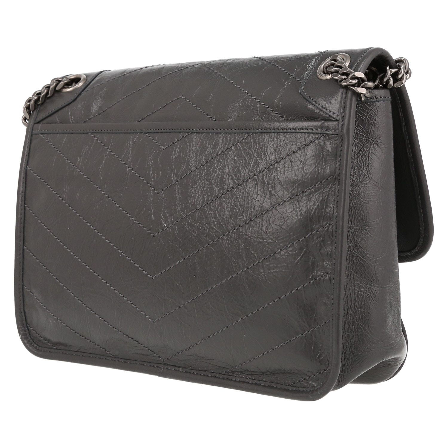 Borsa a tracolla Saint Laurent  Niki, modello medio,  in pelle trapuntata a spina di pesce grigia - Detail D5