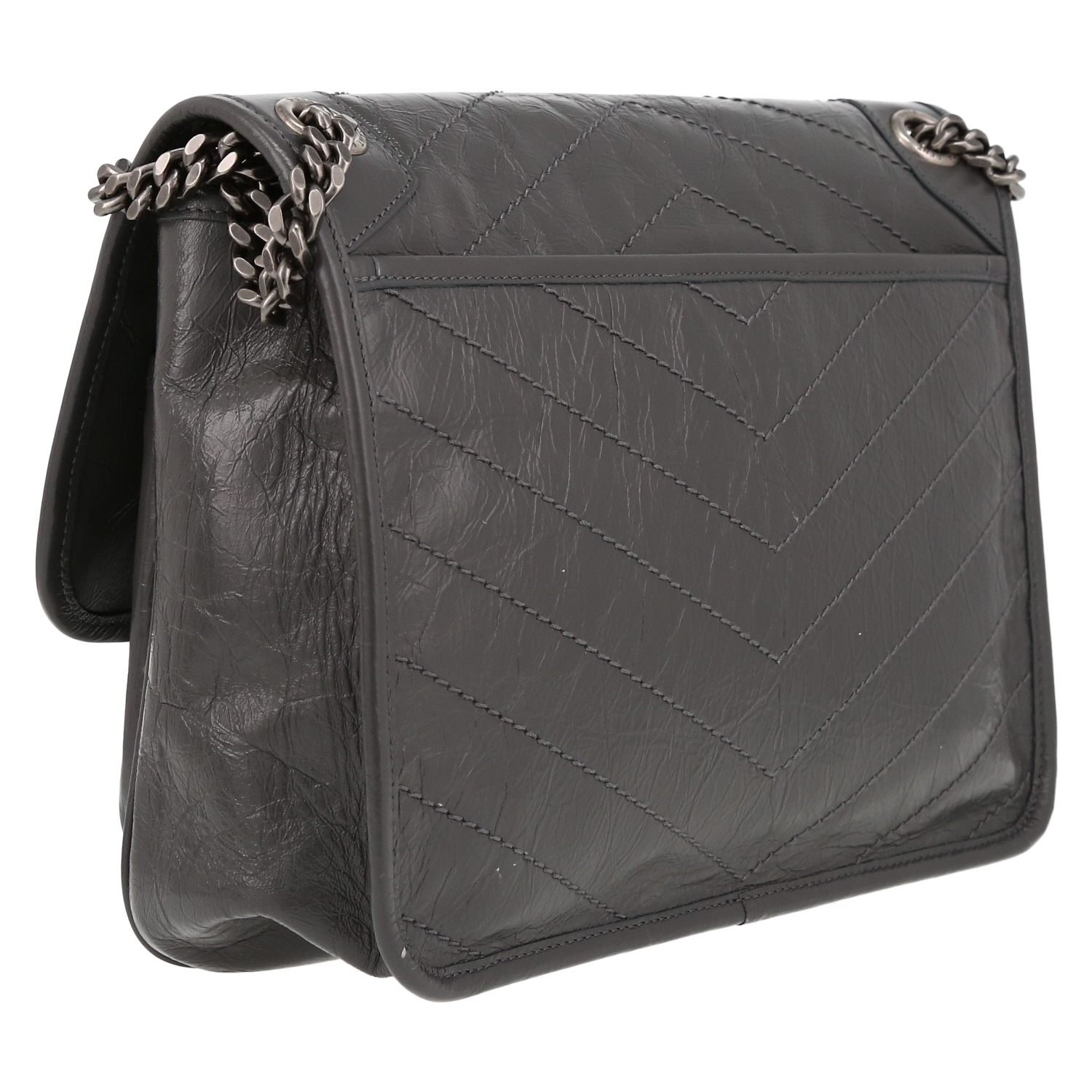 Bolso bandolera Saint Laurent «Niki», modelo mediano, de piel acolchada con diseño en espiga gris - Detail D6