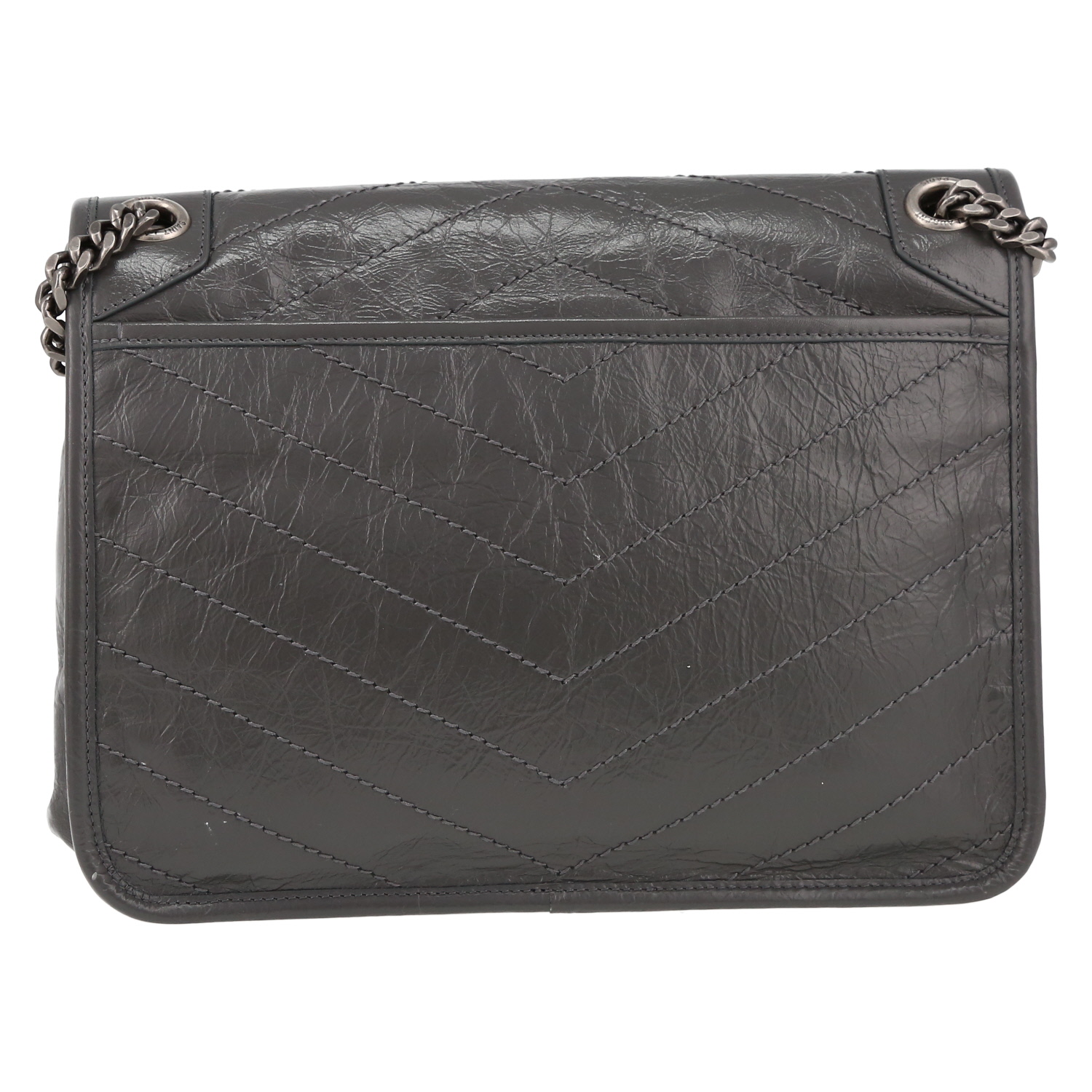 Saint Laurent Niki medium crossbody bag in grey herringbone-quilted leather - Detail D7