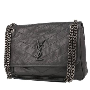 Saint Laurent Niki medium crossbody bag in grey herringbone-quilted leather