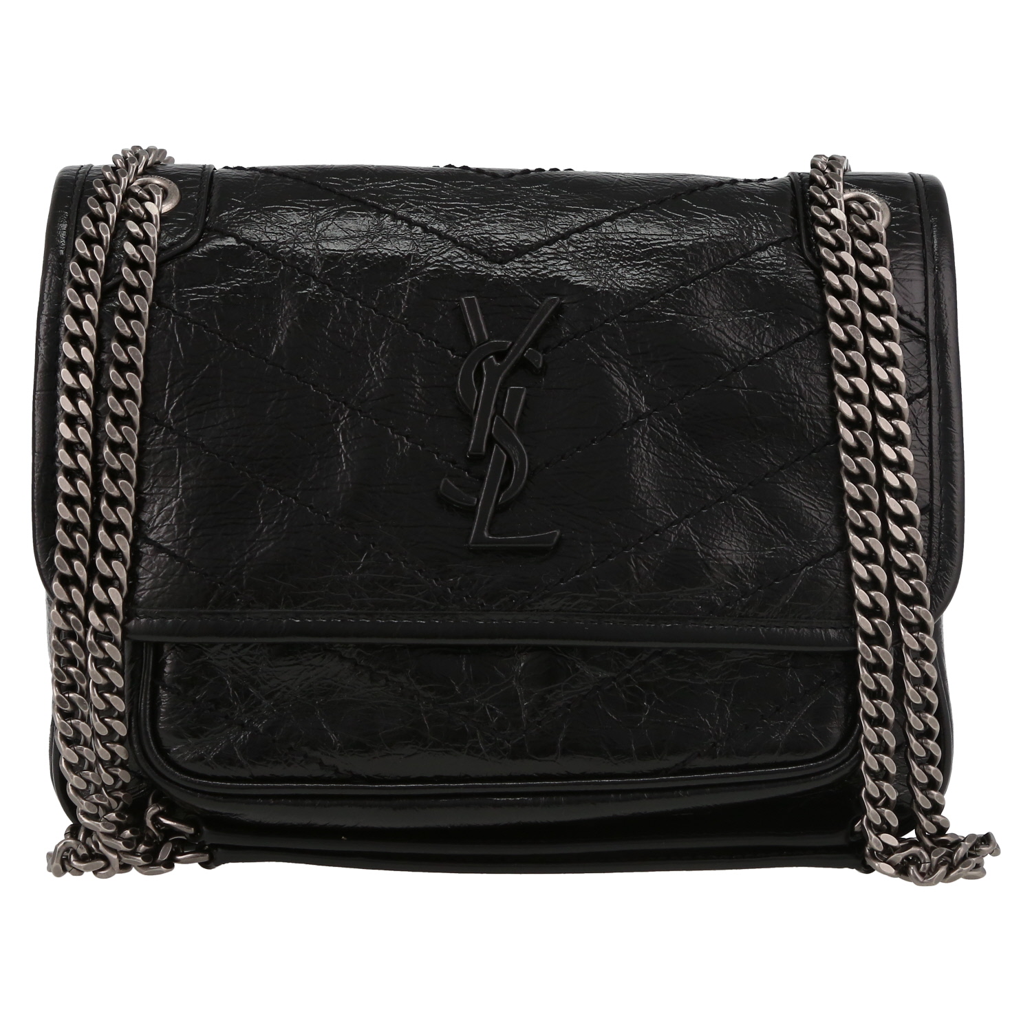 Borsa a tracolla Saint Laurent  Niki Baby in pelle trapuntata a zigzag nera - Detail D2