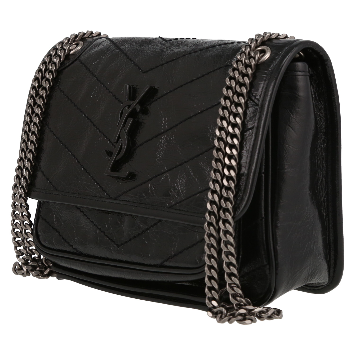 Borsa a tracolla Saint Laurent  Niki Baby in pelle trapuntata a zigzag nera - Detail D3