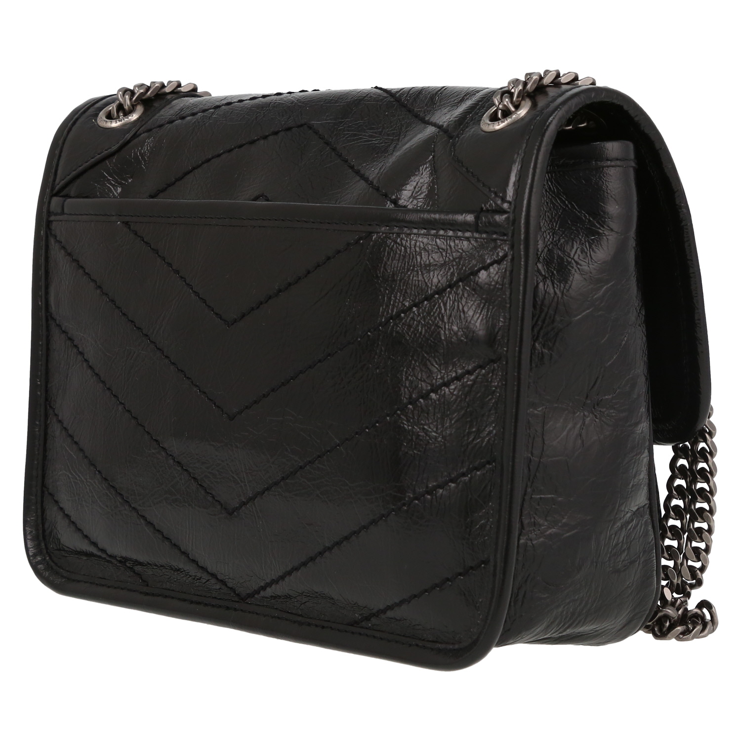 Bolso bandolera Saint Laurent  Niki Baby en cuero acolchado con motivos de espigas negro - Detail D5