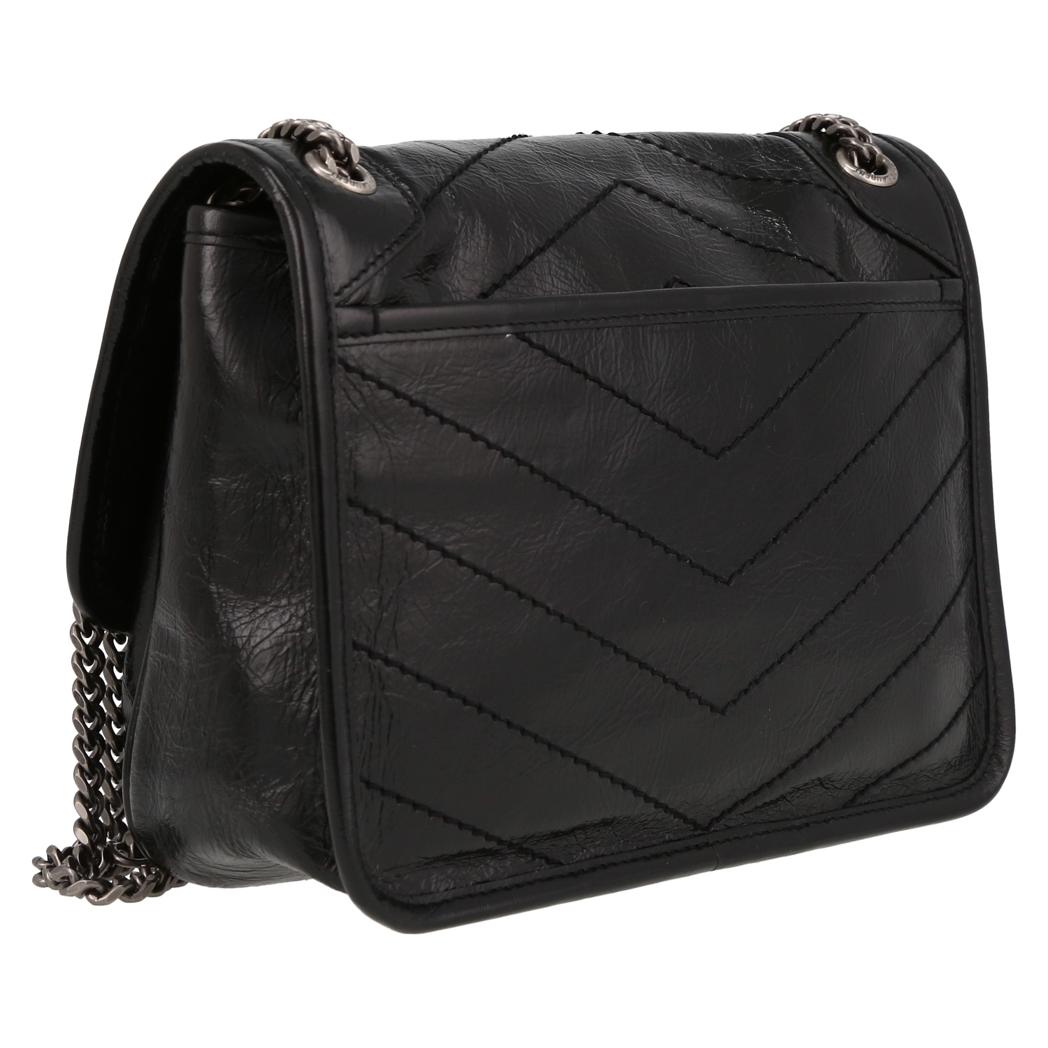 Saint Laurent  Niki Baby shoulder bag  in black chevron quilted leather - Detail D6