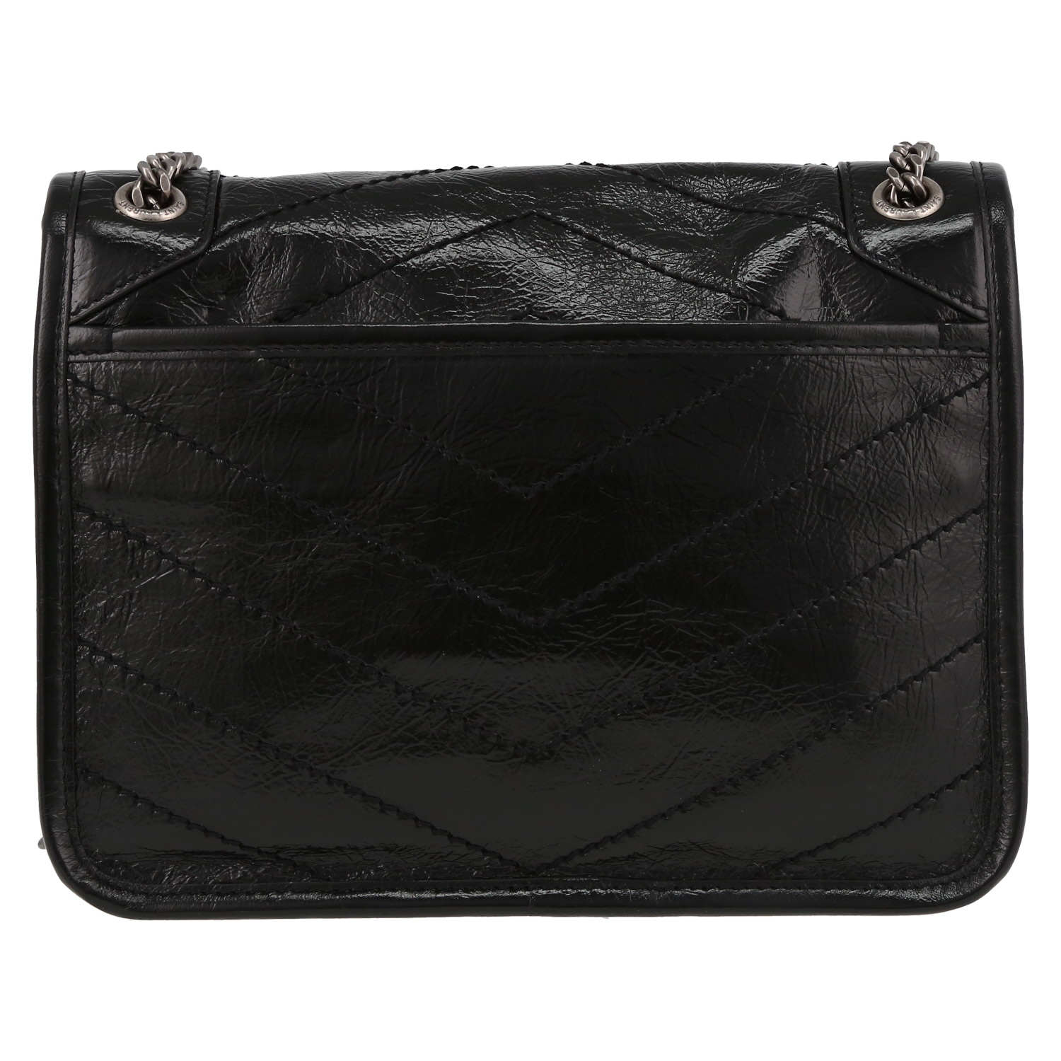 Saint Laurent  Niki Baby shoulder bag  in black chevron quilted leather - Detail D7