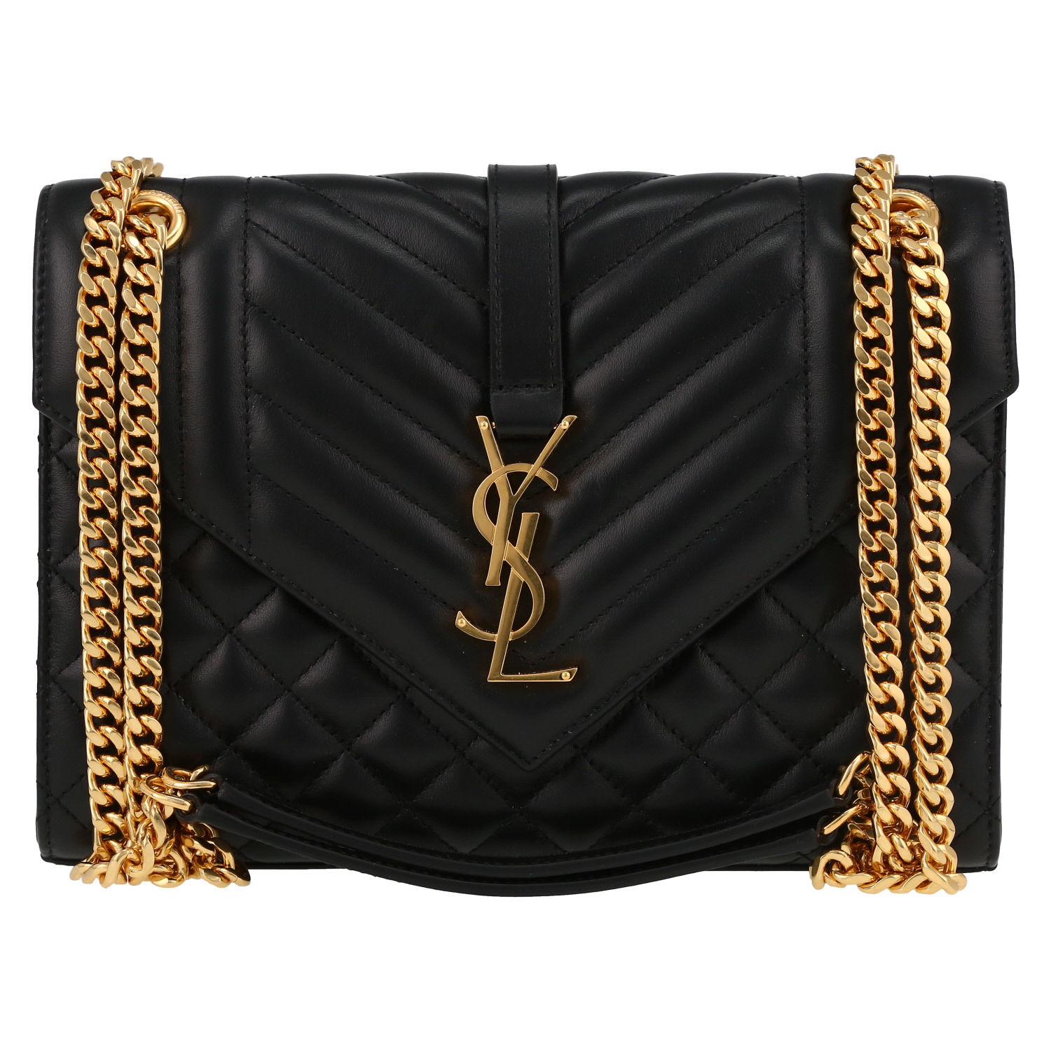 Bolso bandolera Saint Laurent  Enveloppe modelo mediano  en cuero acolchado negro - Detail D2