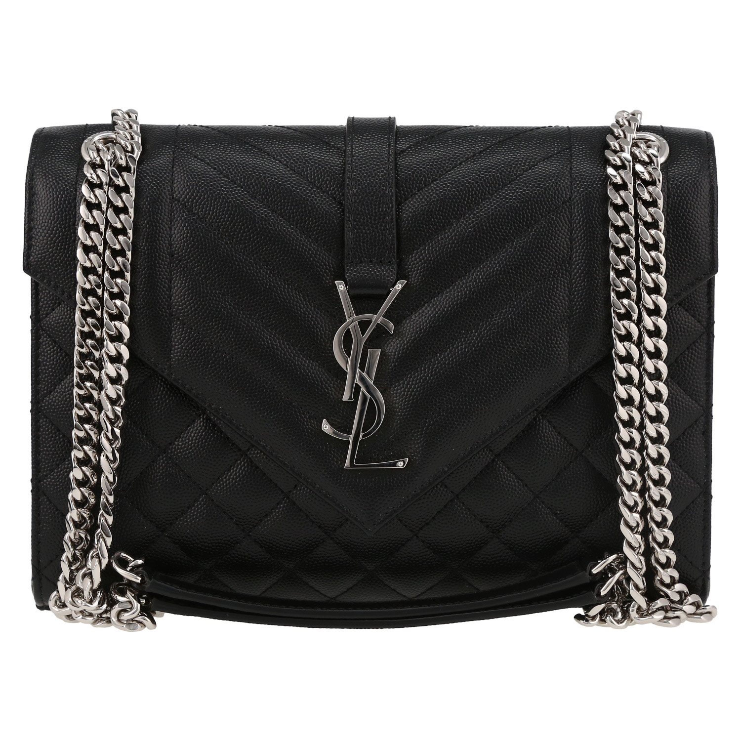 Borsa a tracolla Saint Laurent  Enveloppe modello medio  in pelle martellata e trapuntata nera - Detail D2