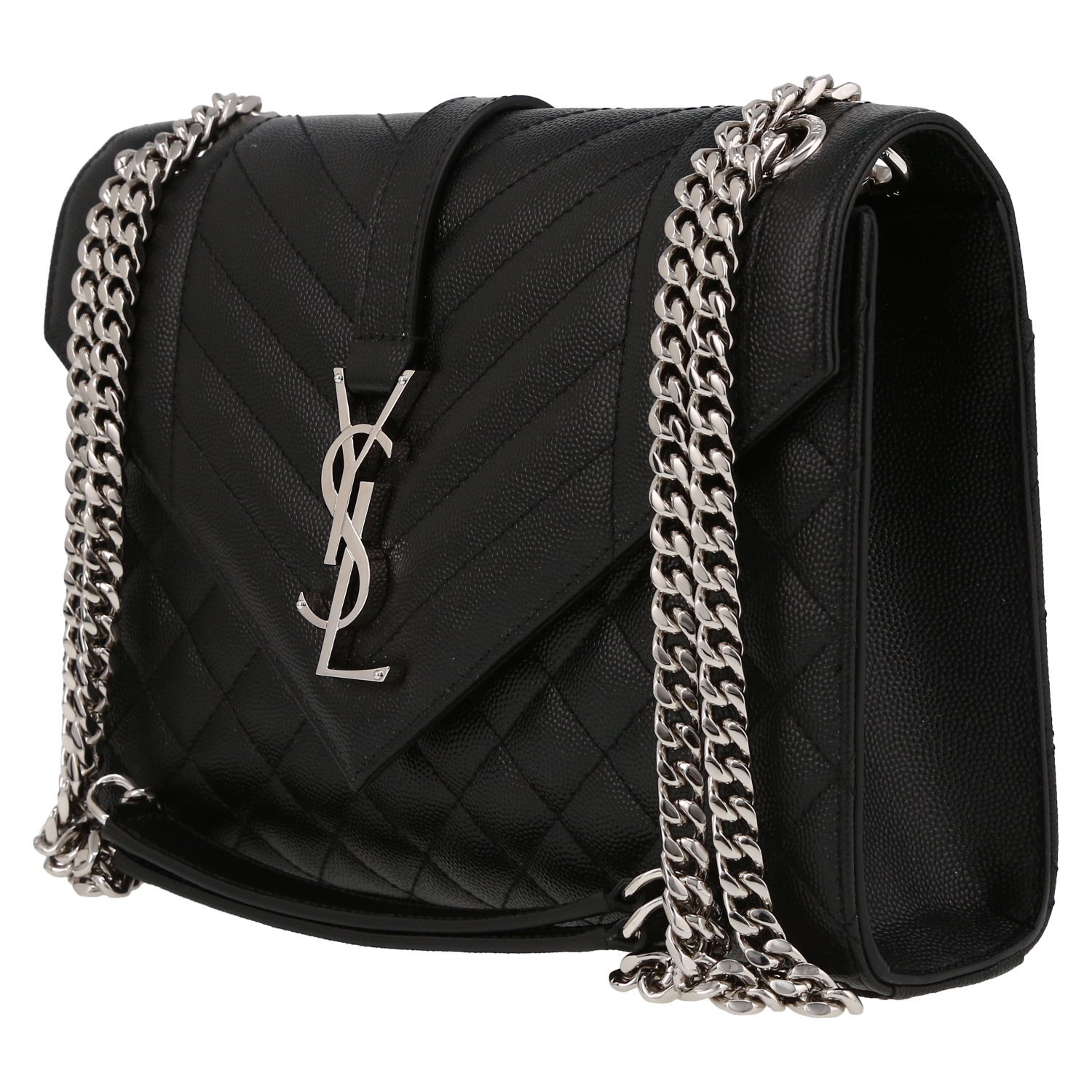 Saint Laurent  Enveloppe medium model  shoulder bag  in black quilted grained leather - Detail D3
