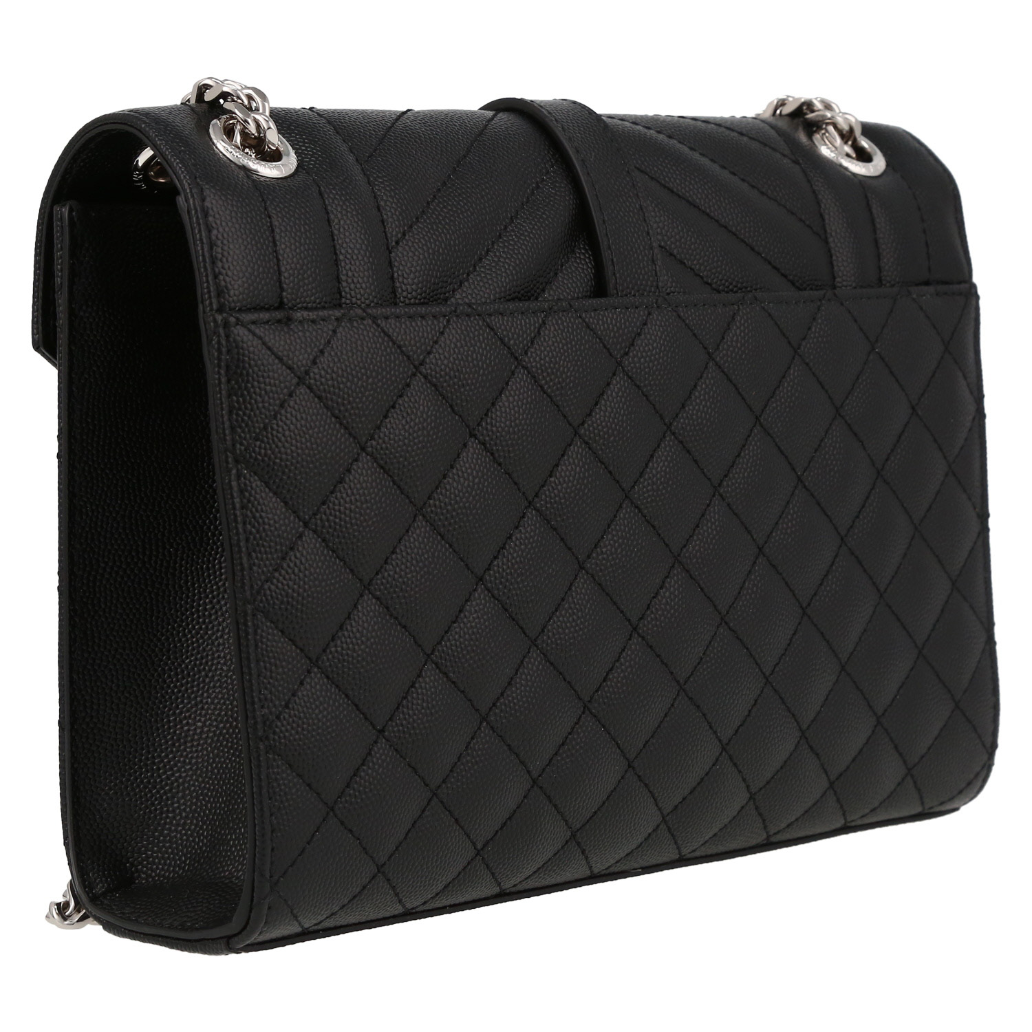 Sac bandoulière Saint Laurent  Enveloppe moyen modèle  en cuir grainé matelassé noir - Detail D6