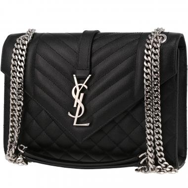 Bolso bandolera Saint Laurent  Enveloppe modelo mediano  en cuero granulado acolchado negro