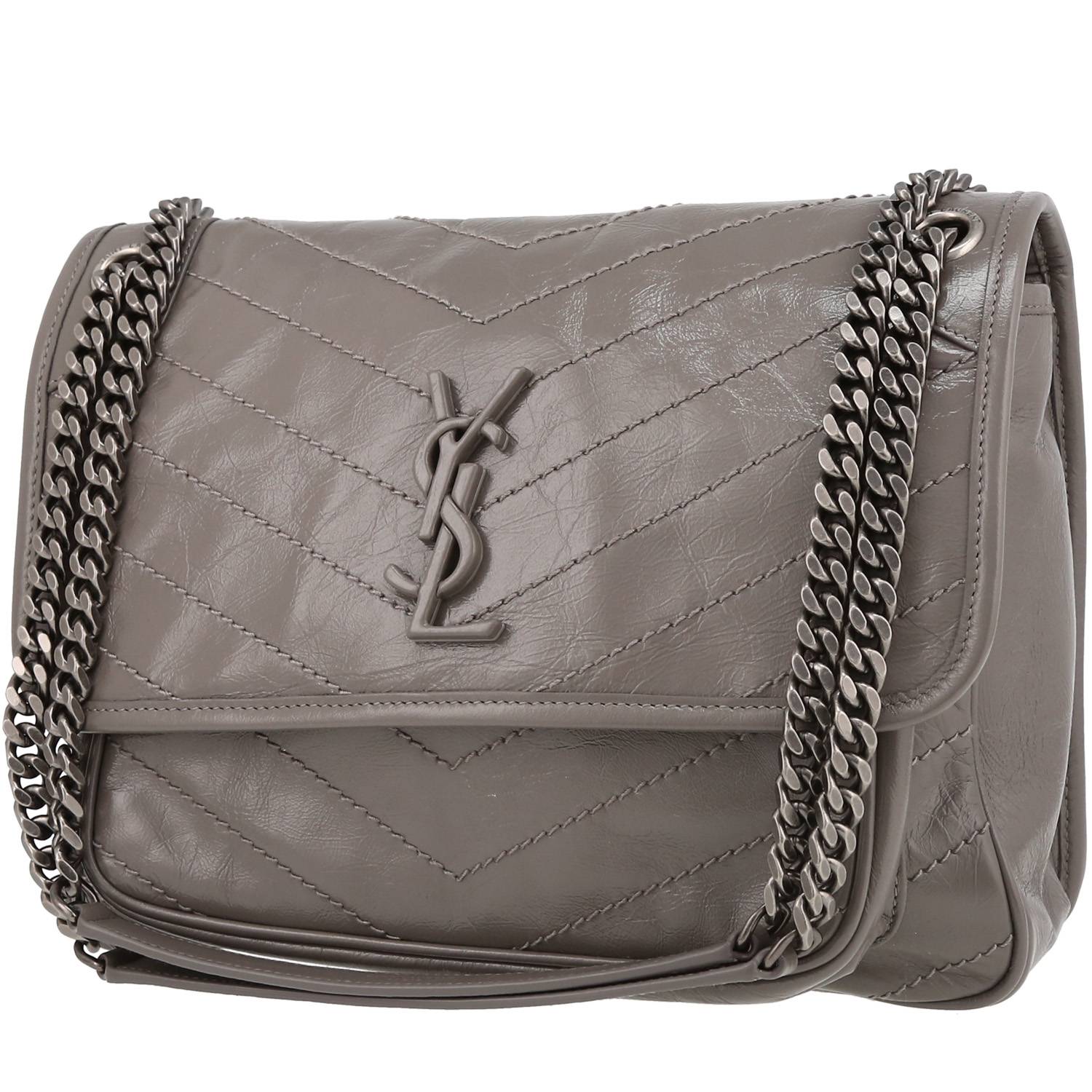 Saint Laurent Medium Niki Leather Shoulder Bag - Grey