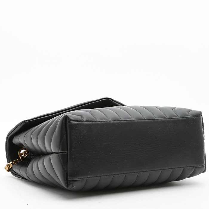 Sac bandoulière Saint Laurent Loulou moyen modèle en cuir matelassé chevrons noir - Detail D4