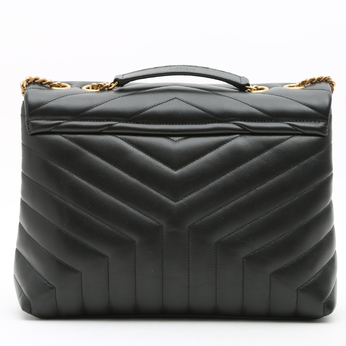 Sac bandoulière Saint Laurent Loulou moyen modèle en cuir matelassé chevrons noir - Detail D7