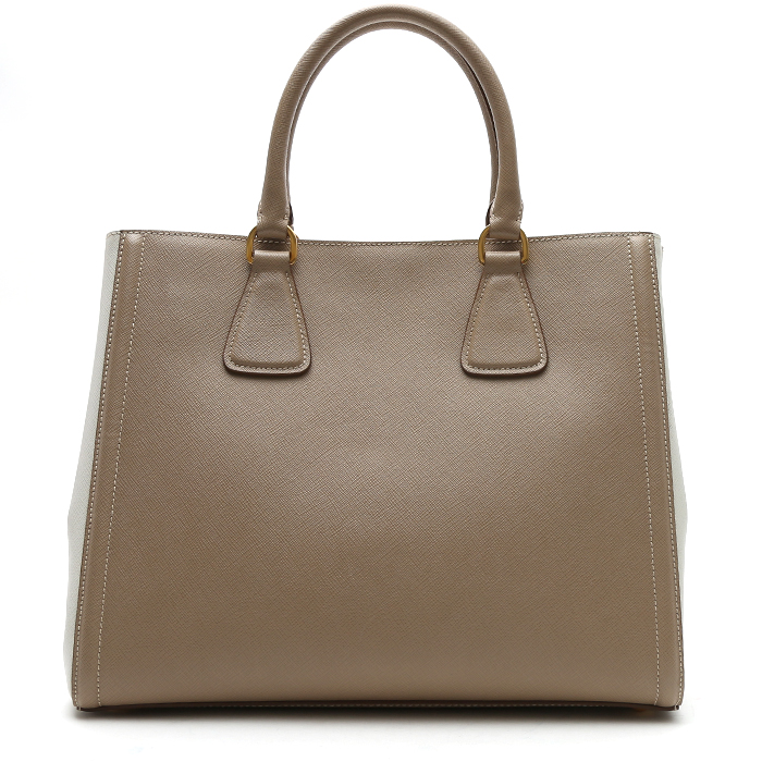 Sac à main Prada  Galleria en cuir saffiano beige et blanc - Detail D8