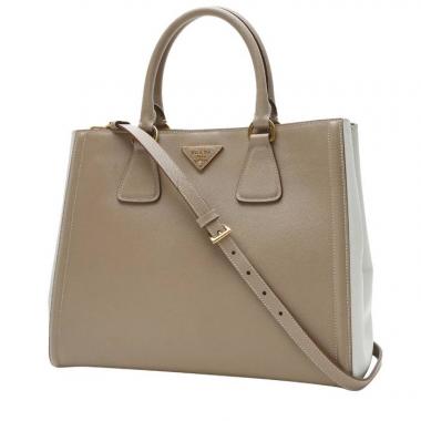 Sac à main Prada  Galleria en cuir saffiano beige et blanc