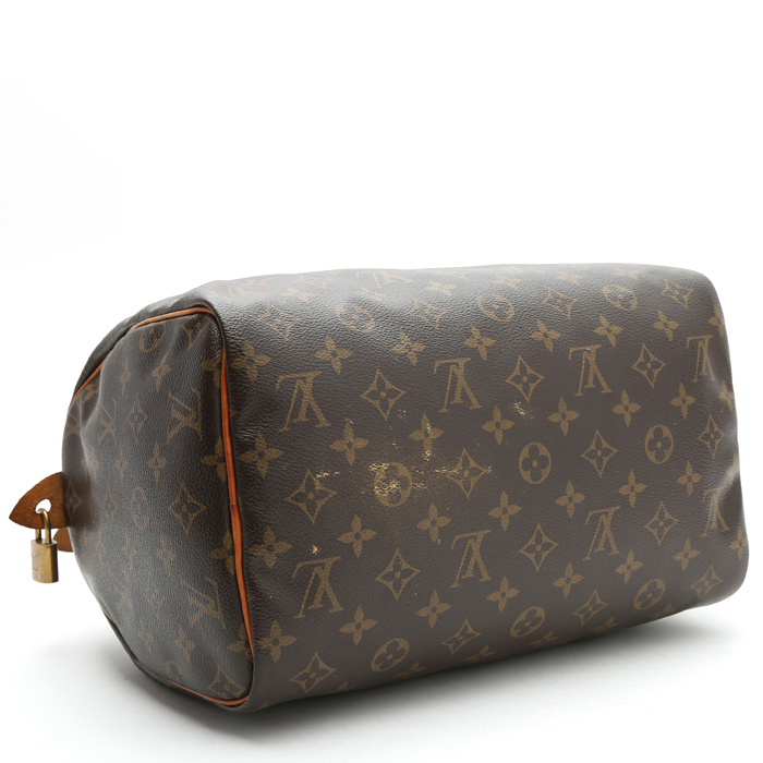 Sac à main Louis Vuitton  Speedy 30 en toile monogram marron et cuir naturel - Detail D4