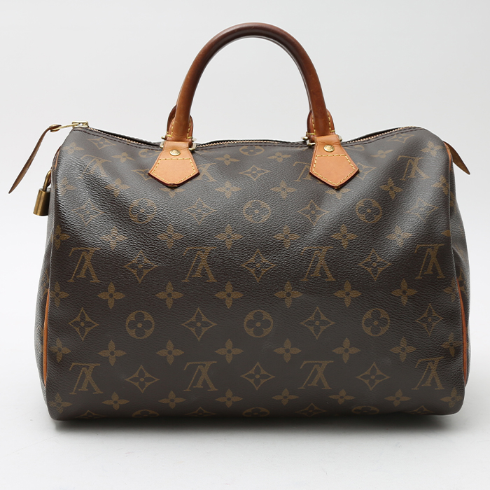 Borsa Louis Vuitton  Speedy 30 in tela monogram marrone e pelle naturale - Detail D7