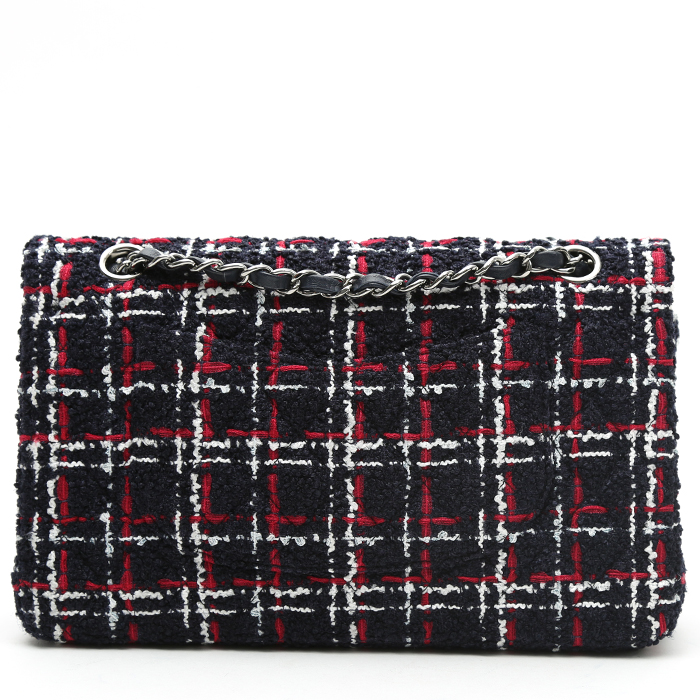 Sac bandoulière Chanel  Timeless en tweed bleu et rouge - Detail D8