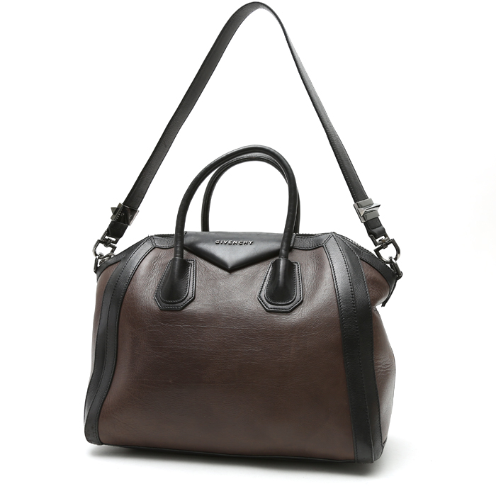 Sac à main Givenchy Antigona moyen modèle en cuir marron et noir - Detail D2