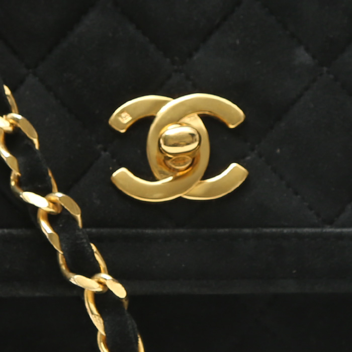 Borsa a tracolla Chanel  Vintage in tessuto scamosciato nero - Detail D1