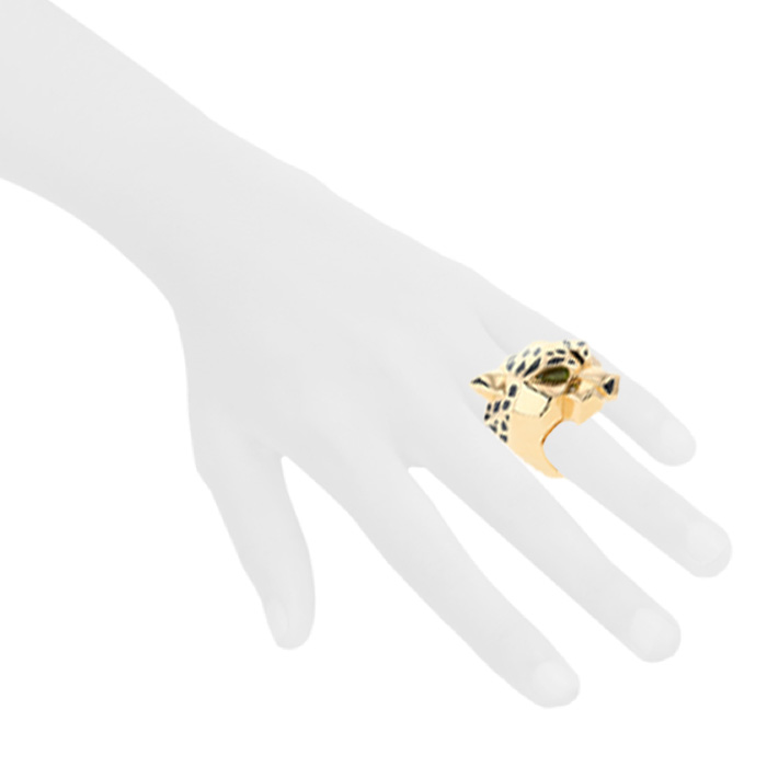 Bague Cartier Panthère en or jaune, laque et péridots - Detail D1