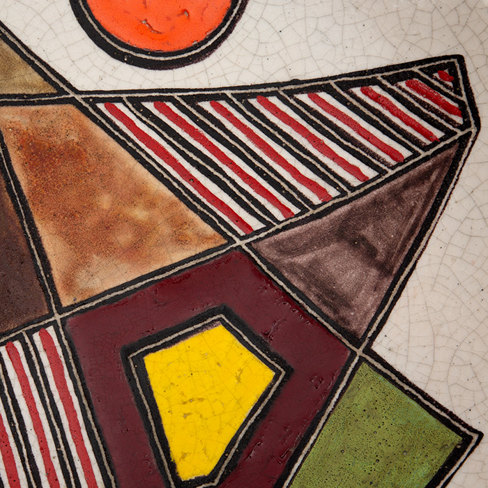 Bruno Gambone, Decorative plate with abstract decor, in glazed stoneware, signed, from the 1970's - Detail D2