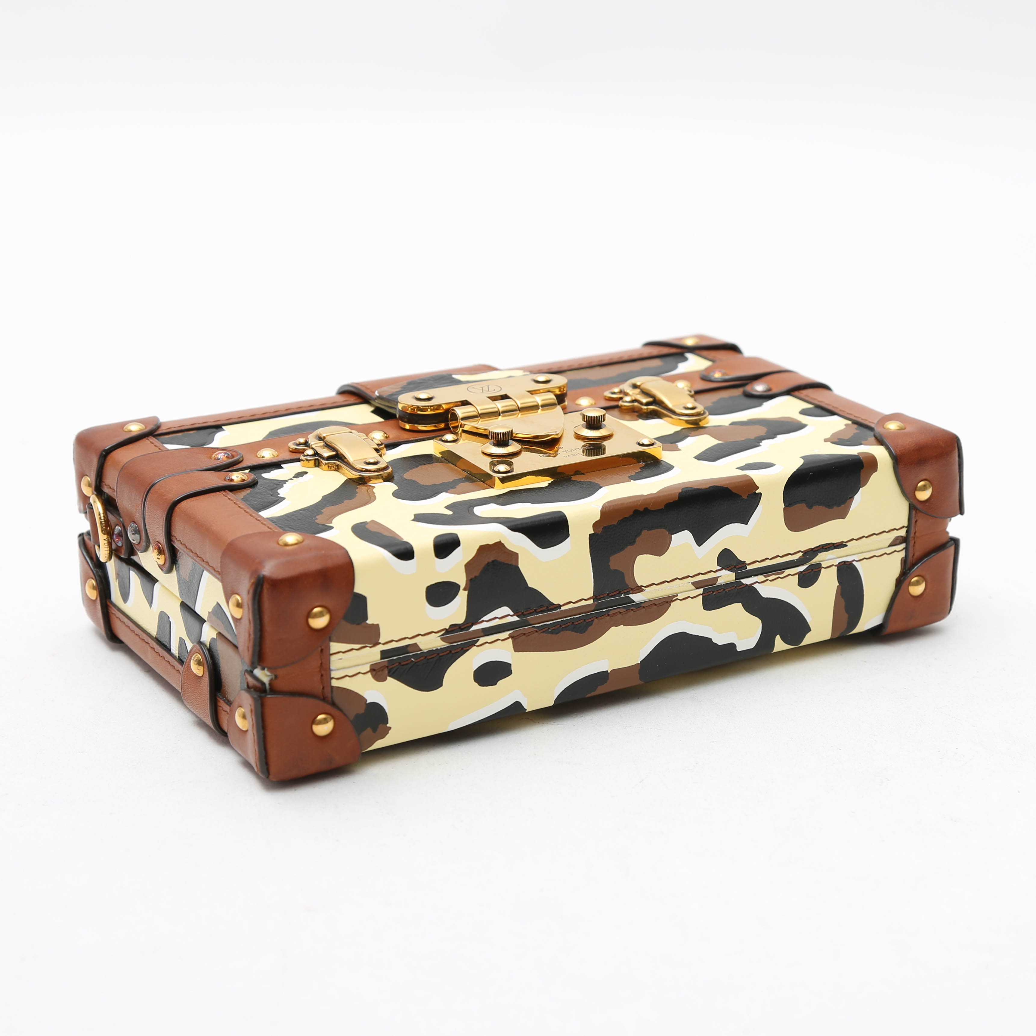 Borsa a tracolla Louis Vuitton  Petite Malle in pelle beige marrone e nera e pelle marrone - Detail D4