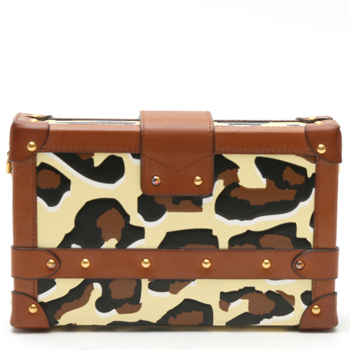Borsa a tracolla Louis Vuitton  Petite Malle in pelle beige marrone e nera e pelle marrone - Detail D7