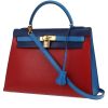 Bolso de mano Hermès  Kelly 32 cm en cuero box tricolor azul Zafiro Bleu France y rojo - 00pp thumbnail