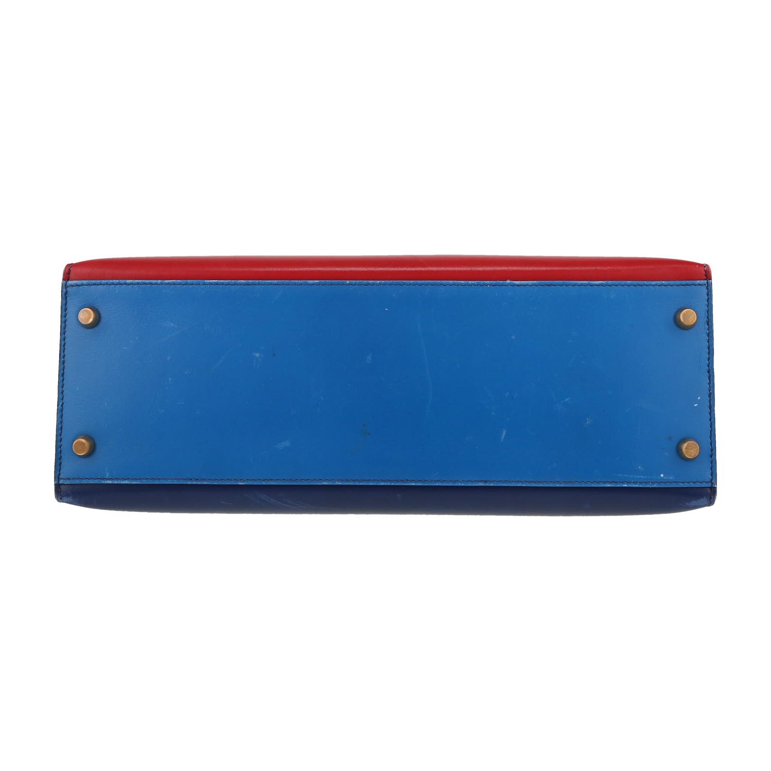 Sac à main Hermès  Kelly 32 cm en cuir box tricolore Bleu Saphir Bleu France et rouge - Detail D1