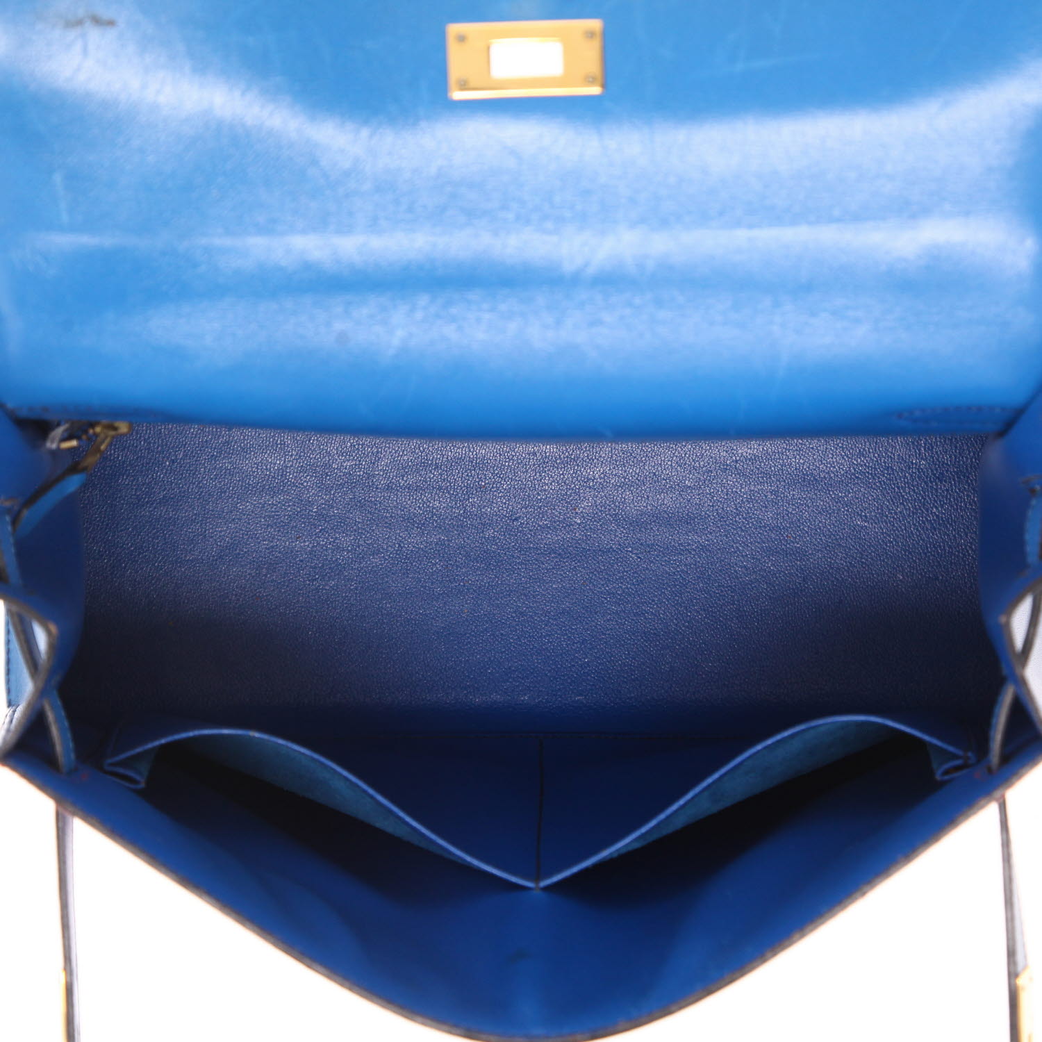Sac à main Hermès  Kelly 32 cm en cuir box tricolore Bleu Saphir Bleu France et rouge - Detail D3