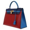Bolso de mano Hermès  Kelly 32 cm en cuero box tricolor azul Zafiro Bleu France y rojo - Detail D3 thumbnail
