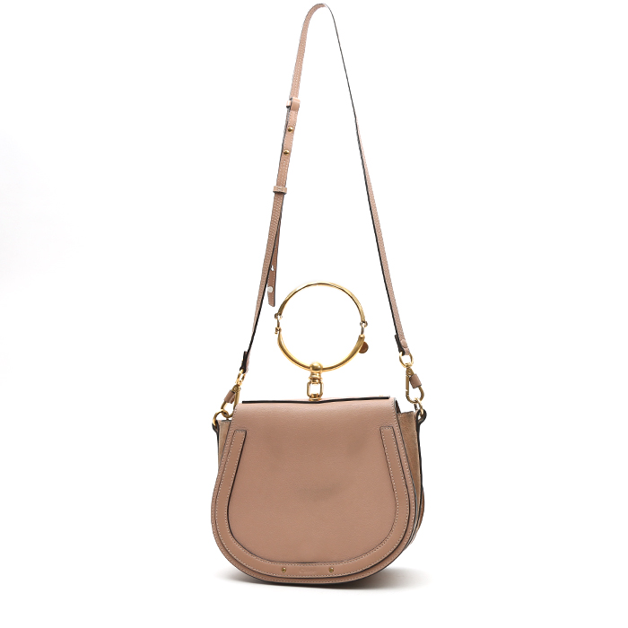 Sac bandoulière Chloé Nile en cuir beige et daim beige - Detail D2