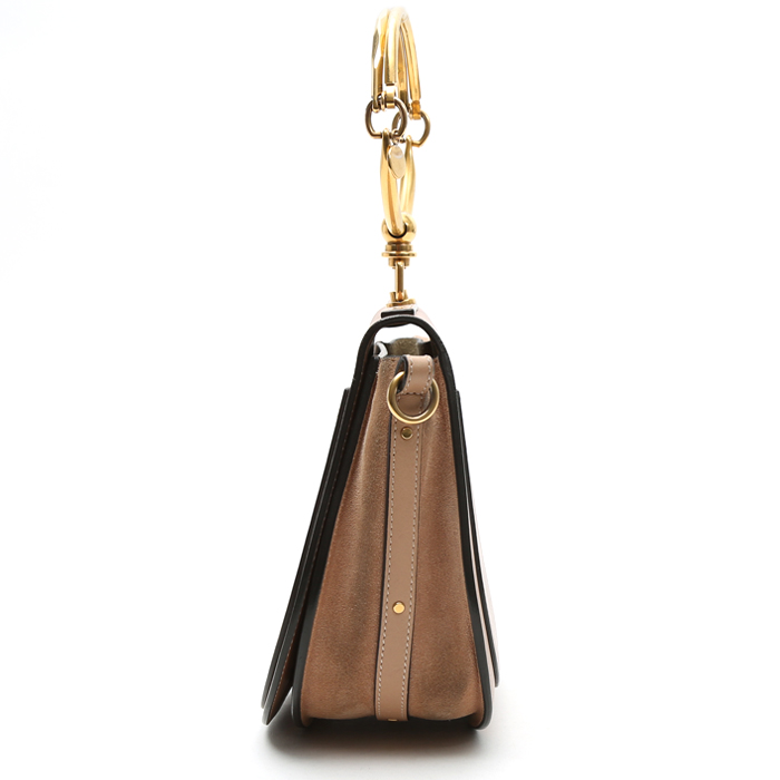 Sac bandoulière Chloé Nile en cuir beige et daim beige - Detail D6