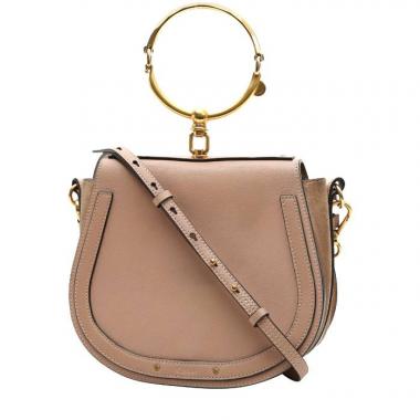Chloe Beige Leather and Suede Small Studded Nile Bracelet Bag