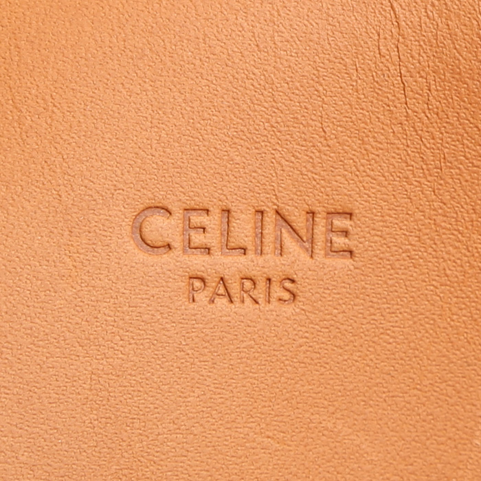 Celine Vertical shopping bag in beige canvas and brown leather - Detail D3