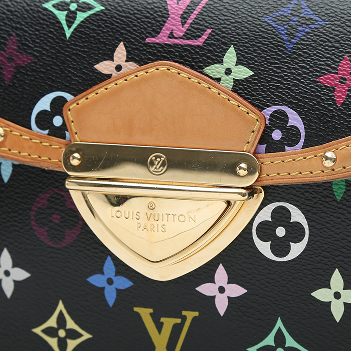 Bolso de mano Louis Vuitton  Editions Limitées en lona Monogram multicolor negra y cuero natural - Detail D1
