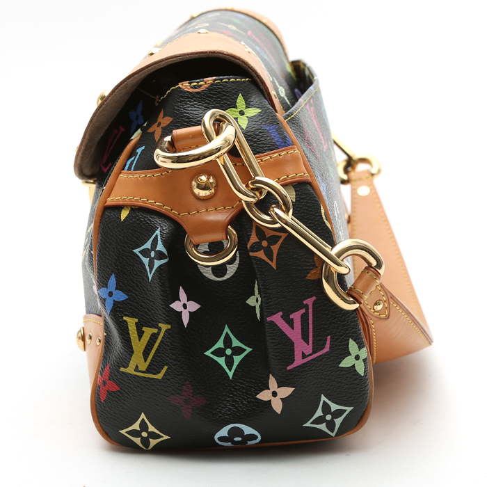 Bolso de mano Louis Vuitton  Editions Limitées en lona Monogram multicolor negra y cuero natural - Detail D6