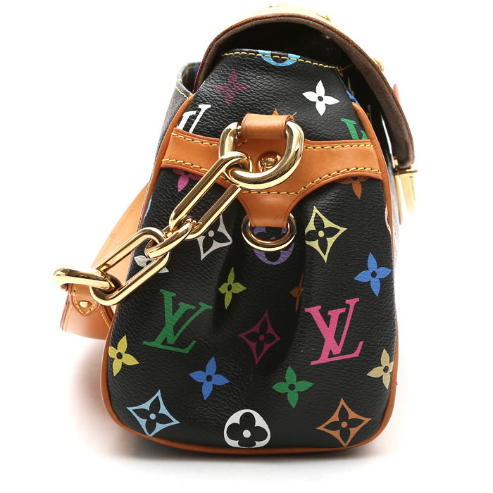 Borsa Louis Vuitton  Editions Limitées in tela monogram multicolore nera e pelle naturale - Detail D7